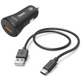 Hama Autolaadkabel, USB Type-C, QC 3.0, 3 A, zwart