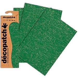 Décopatch C445O - een zak met 3 vellen bedrukt papier, 30 x 40 cm, dennengroen
