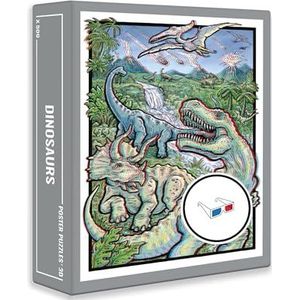 Dinosaurus 3D-puzzel voor volwassenen, met retro dinosaurusmotief (500 stuks), incl. twee 3D-brillen