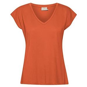 KAFFE Kaffe Dames T-shirt met korte mouwen Casual Fit Kalise T-shirt Dames, Oranje Vermillion