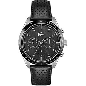 Lacoste Heren Quartz Chronograaf Horloge met Zwarte Lederen Band - 2011109, zwart., riem