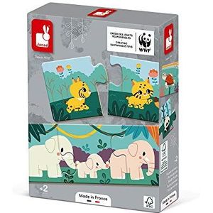 Janod - Doos met 10 dierenpuzzels - 3-delige kinderpuzzel - educatief spel - fijne motoriek en concentratie - WWF-partnerschap - FSC-gecertificeerd karton - vanaf 2 jaar, J08636