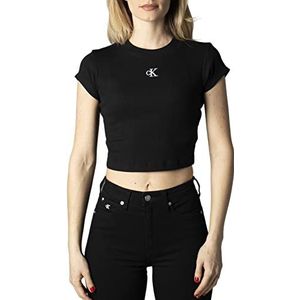 Calvin Klein Jeans CK Rib Cropped Slim Tee T-shirt voor dames, Ck Zwart