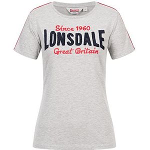 Lonsdale Creggan T-shirt voor dames, grijs gemêleerd/marineblauw/rood