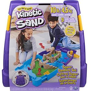 Kinetic Sand, Super Sandbox Set met 10 pond kinetisch zand, draagbare zandbak w/10 mallen en gereedschap, spelen zand sensorisch speelgoed voor kinderen vanaf 3 jaar en ouder