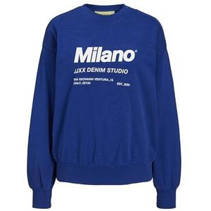 JACK & JONES Jjxx Jxbeatrice Ls Loose Vint Dames Noos Sweatshirt, Sodaliet Blue/Print: Brilliant White Milan, XL, Sodaliet blauw / druk: wit glanzend Milaan