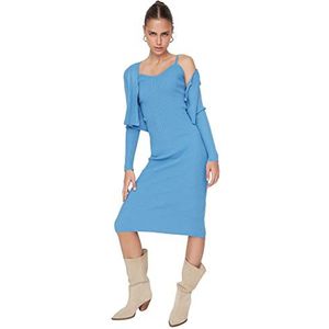 Trendyol Lange damesjurk, nauwsluitend, blauw, L, Blauw