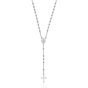 Aka Gioielli® - Halsketting met rozenkrans van 925 zilver met wonderbaarlijke Maagd Maria medaille en kruishanger voor dames, Kostbaar metaal, zilverkleurig