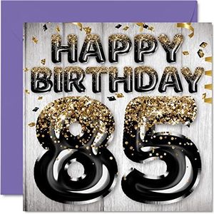 Verjaardagskaart voor mannen, 85 verjaardagskaart - ballonnen zwart goud - verjaardagskaarten voor mannen 85 jaar papa opa opa 145 mm x 145 mm - cadeaukaarten voor 85 jaar