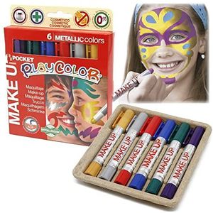 Playcolor Make-up Metallic Pocket Make-up Sticks zonder parabenen, 10 g – 6 verschillende metallic kleuren – 010