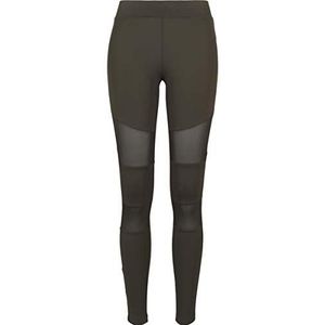 URBAN CLASSICS Tech Mesh Leggings voor dames, transparante mesh-inzetstukken op de benen, elastisch en flexibel materiaal, normale taille, meerdere kleuren, maten: XS - 5XL, Donker olijfgroen