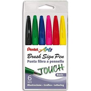 Pentel Pennenetui met 6 Sign Pen Brush in verschillende kleuren