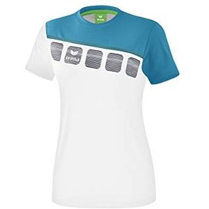 Erima 5-c T-shirt voor dames (1 stuk), Wit/Oriental Blue/Colonial Blue