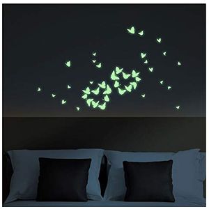 Ambiance Sticker Fosforescerende sticker, zelfklevend, oplichtend, vlinders, wanddecoratie, fluorescerend, 35 x 35 cm