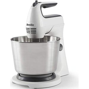 Breville VFM031 Klassieke handmixer, elektrische handgarde, roestvrijstalen kom van 3,7 liter, draaibare bediening, garde, deeghaken en kloppers