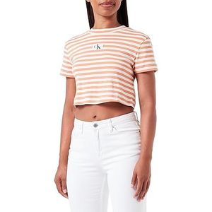 Calvin Klein Jeans Striped Baby Tee Andere gebreide tops voor dames, Ivoor / Tropical Orange