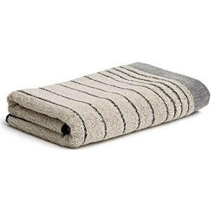 MÖVE Eden Handdoek met horizontale strepen, met buiszoom, 50 x 100 cm, gemaakt in Duitsland, 80% katoen / 20% linnen, natuur/zwart (beige)