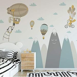 Muursticker voor kinderen, decoratie, reuse, Scandinavische bergen voor babykamer/dieren, 50 x 90 cm, 1 stuk