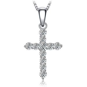 JewelryPalace 0,7 ct zirkonia kruis hanger ketting dames van 925 sterling zilver verguld geelgoud verguld roségoud ketting 45 cm, Edelsteen, Zirkoniumoxide