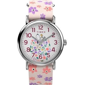 Timex TW2W33200 Analoog kwartshorloge voor dames met nylon band, roze, Roze, riem