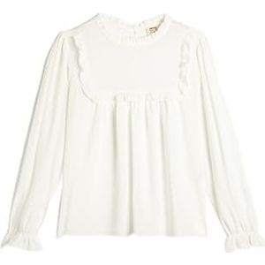 Koton Blouse met lange mouwen, stand-up hals, elastische manchetten, viscose, stof, blouse voor meisjes, Wit 000, 6-7 jaar