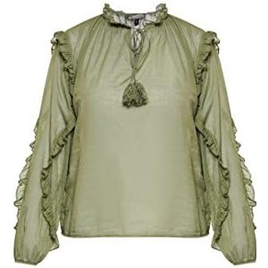 DreiMaster Vintage Dames katoenen blouse, Olijfgroen, M, Olijfgroen