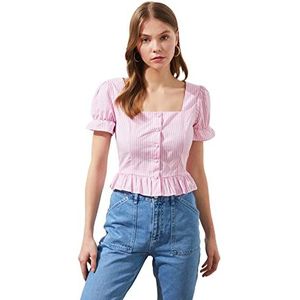 Trendyol Vierkante blouse met knoop Pushi, roze, Roze