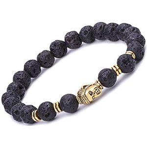 Infinite U Armband van legering en lavasteen voor mannen en vrouwen, 9 mm Boeddha, ideaal voor yoga, meditatie, bruin/blauw/zwart, 18 cm, metaal, zonder steen