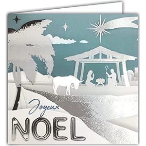 Afie 23022 vierkante kaart voor Kerstmis, kerststal, zilverkleurig, glanzend, ster, palm, eind van het jaar, met envelop in wit