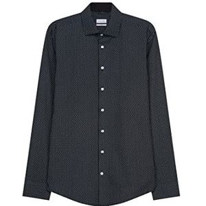 Seidensticker Zakelijk overhemd voor heren, extra slim fit, strijkvrij, kentkraag, lange mouwen, 100% katoen, zwart.