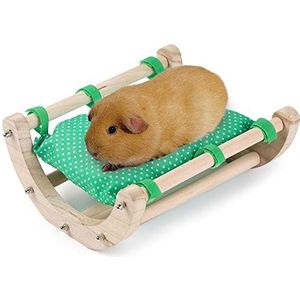 JanYoo Bed/mat voor cavia's egel of konijn speelgoed accessoires kooi hangmat afneembaar houten frame donkergroen