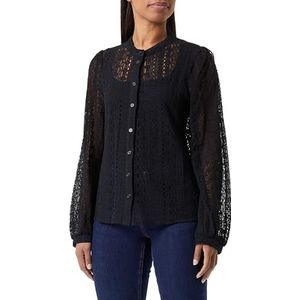 PIECES Pcjia LS T-shirt van kant, damesblouse, zwart.