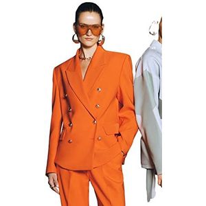 TRENDYOL Veste surdimensionnée à double boutonnage Colorblock pour femme, Orange, 40