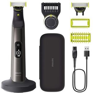 Philips OneBlade Pro 360 hybride Visage + Corps - Tondeuse à barbe électrique, rasoir et tondeuse corps, 1 lame 360, 1 sabot avec 14 hauteurs de coupe, 1 kit Corps, 1 socle de charge, QP6652/30