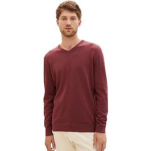 TOM TAILOR basic gebreide herentrui met V-hals, 32620-Tawny Port Rood Melange