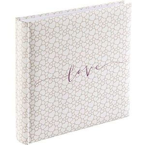 Hama Jumbo fotoalbum 30 x 30 cm (fotoboek met 80 witte pagina's, trouwalbum voor 320 foto's in het formaat 10 x 15 cm om te personaliseren en op te plakken, album met hartpatroon) beige