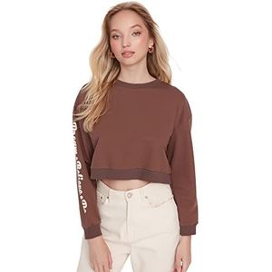 Trendyol Sweatshirt met ronde hals normale dames jumpsuit, bruin, S, Bruin