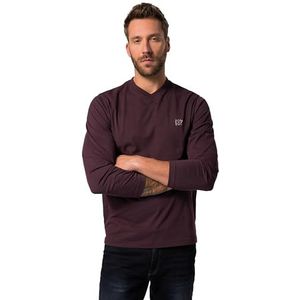 JP 1880, Homme Grandes Tailles T-Shirt Basique Manches Longues Col V Imprimé, aubergine, 4XL