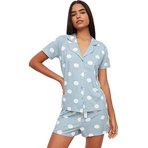 Trendyol Blue Polka Dot Knitted Pajamas pyjama voor dames, Blauw