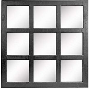 Stonebriar Rustieke wandspiegel met 9 panelen, vierkant, met zwarte houten afwerking en bevestigde houders, 59,7 x 59,7 cm