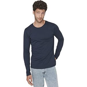 TRENDYOL Regular Standard Crew Neck Woven Heren Basic T-Shirt, Marineblauw, M, Navy Blauw