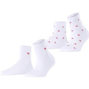 ESPRIT Mesh Heart W Sso Set van 2 paar katoenen sokken met patroon, korte damessokken (2 stuks), Wit (2000)
