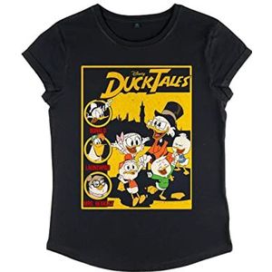 Disney Ducktales Cover Dames Organic Roll Sleeve T-Shirt, zwart.