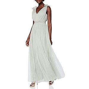 Maya Deluxe Berry Maxi-jurk met ruches, schouderdetail, bruidsmeisjesjurk voor dames, Salie groen