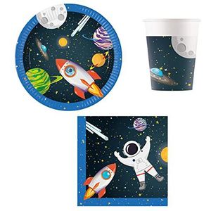 Procos DY10273856 Rocket Space Party Set klein, borden, servetten en bekers, tafeldecoratie, verjaardagsdecoratie