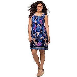 Ulla Popken Robe en jersey pour femme - Motif floral - Col rond - Sans manches, bleu foncé, 48-50/grande taille