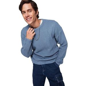 Trendyol Homme Oversize Basic Crew Neck Knitwear Sweater,Bleu, L, bleu, L