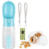 Zivacate Waterfles voor honden, draagbaar, reisfles voor honden, multifunctionele waterdispenser voor buiten, voor honden en katten, met 100 g voedselcontainer en tas