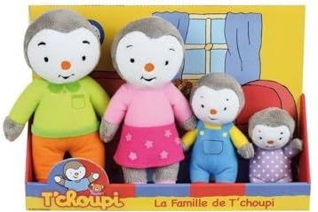 JEMINI 024229 T'CHOUPI Familieset 4 knuffels +/- 19 cm: Papa, Mam, T'Choupi en Fanny