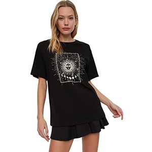 Trendyol T-shirt en tricot à col rond pour femme Noir, Noir, S